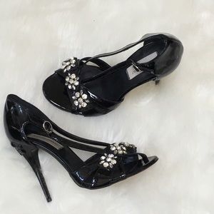 Giancarlo Paoli Black Patent Leather Dress Sandal High Heel Open Toe Italy 10